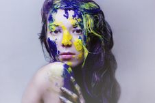 Beauty Portrait Of Girl Painted Blue And Yellow Royalty Free Stock Image Beauty Portrait Of Girl Painted Blue And Yellow Royalty Free Stock Image
