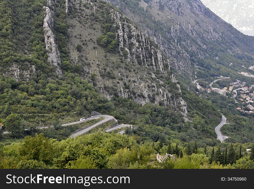 Mountain roads in Montenegro. On the picture the old Kotor-Lovcen road.