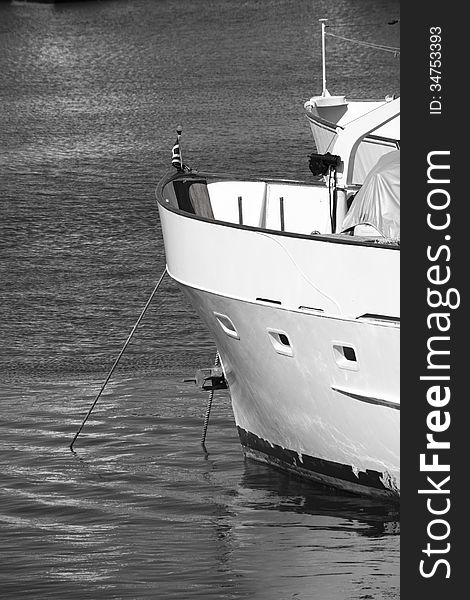 Black & White photo of a boat's bow at the marina. Black & White photo of a boat's bow at the marina