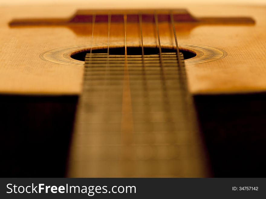 Acoustic guitar guitar strings closeup