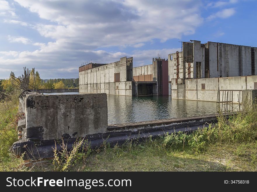 The ruins of an abandoned nuclear power plant in Zarnowiec, Poland