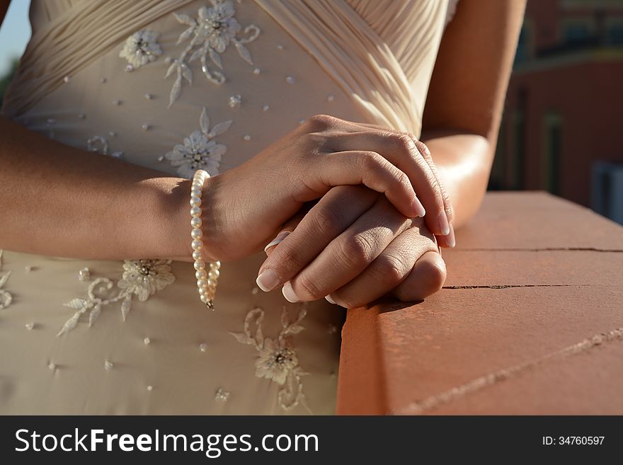 Close up of a bride with wedding dress. Close up of a bride with wedding dress