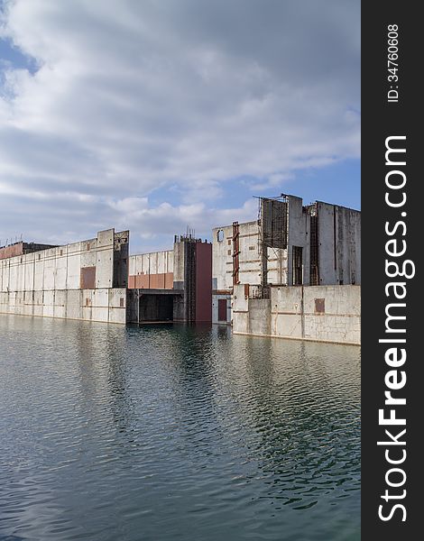 The ruins of an abandoned nuclear power plant in Zarnowiec, Poland