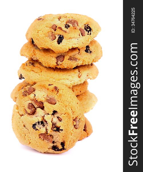 Stack of Christmas Cookies with Nuts and Raisins isolated on white background