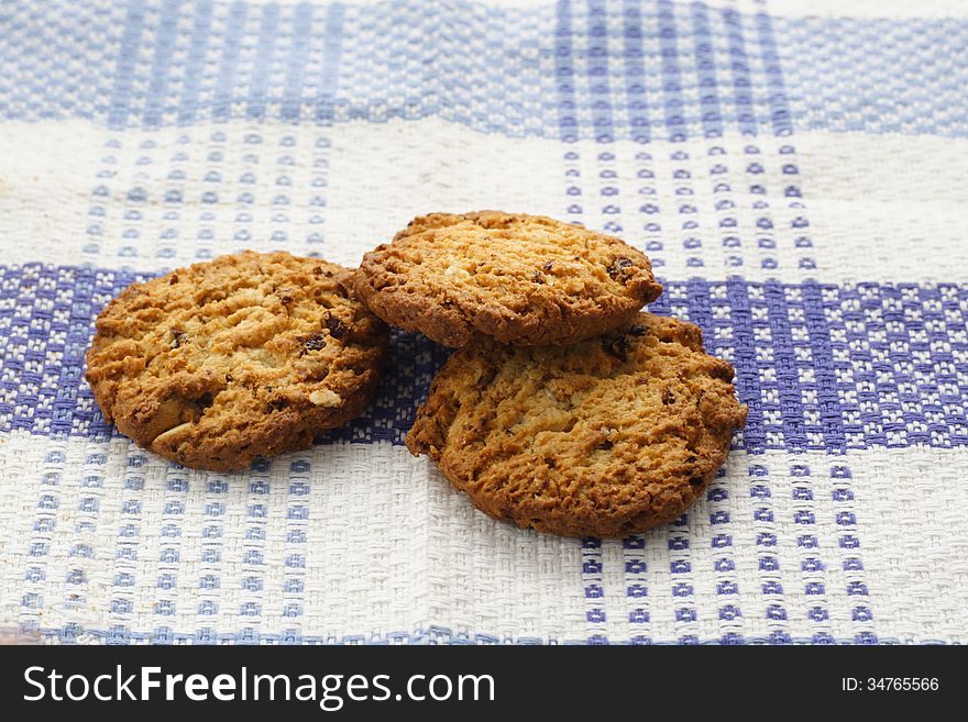 Chocolate and wheat Cookies at blue napkin