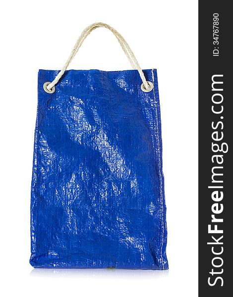 Blue bag made from plastic reuse.Isolated on a white background. Blue bag made from plastic reuse.Isolated on a white background