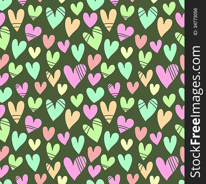 Seamless Pattern With A Lot Of Hearts On A Green B