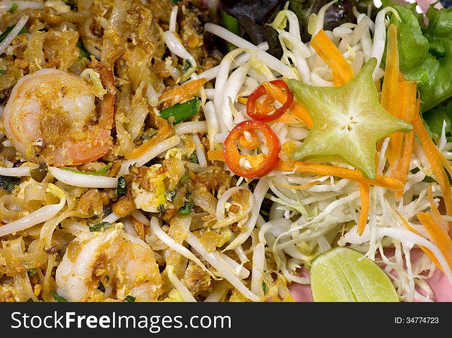 Thai food Fried Rice Sticks with Shrimp Pad Thai