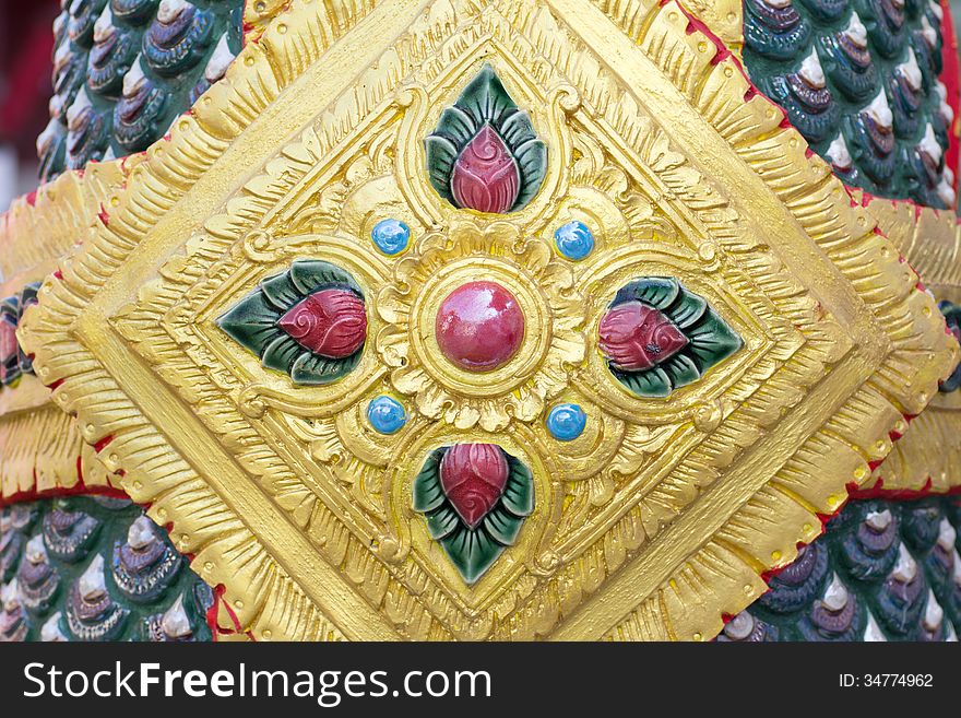 Gold stucco colorful pattern thai style lotus