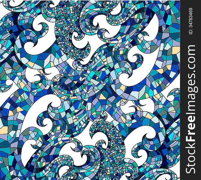 Abstract blue colorful mosaic square wave vector background