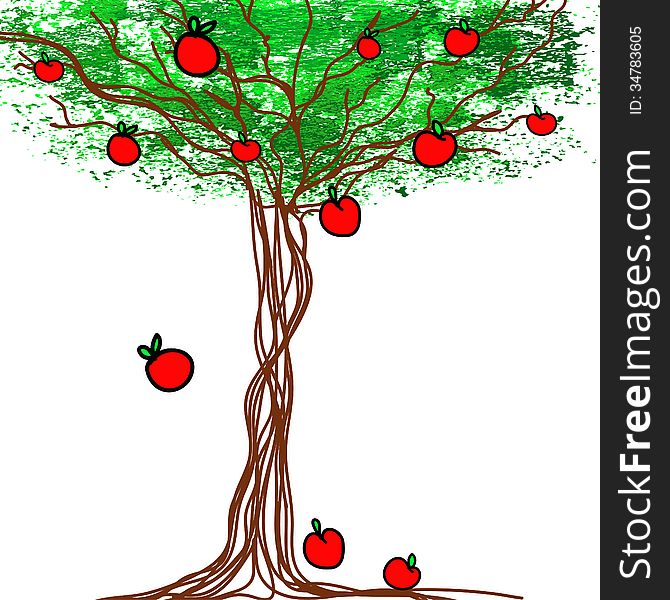 Stylized Vector Tree With Apples