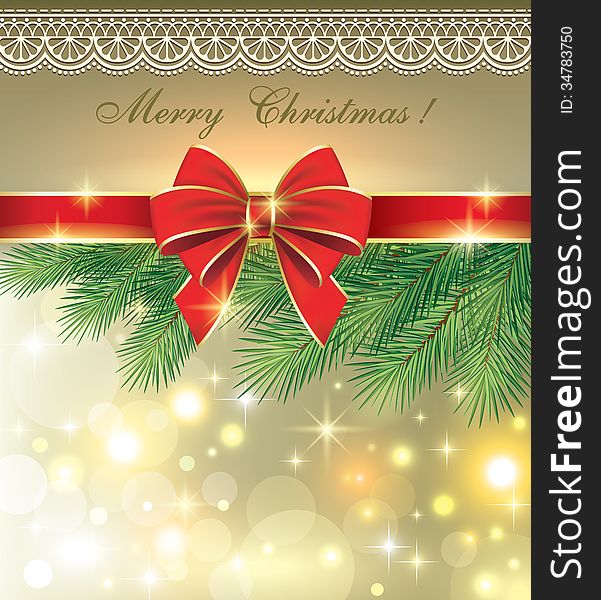 Greeting card on the background of fir branches in the decoration