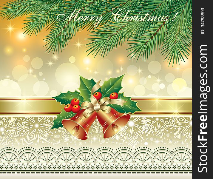 Christmas card with bells in the decoration