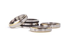 Stainless Steel Rings With Silver And Gold Inlay Royalty Free Stock Image