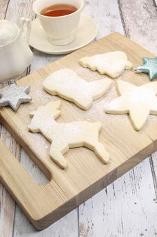 Homemade Christmas Shortbread Cookies On Board - Vertical. Stock Photography Homemade Christmas Shortbread Cookies On Board - Vertical. Stock Photography
