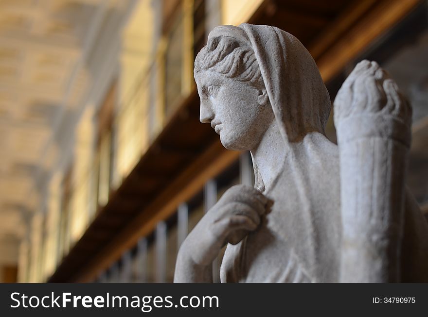 Beautiful statue in a library that could be used for several metaphors about knowledge and wisdom. Beautiful statue in a library that could be used for several metaphors about knowledge and wisdom.