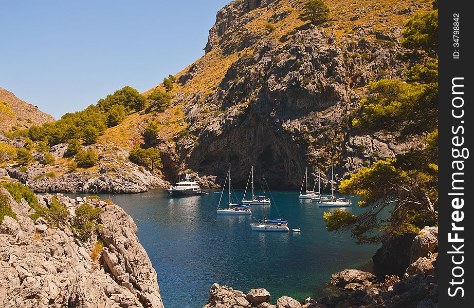 Bay Calobra Mallorca Spain summer. Bay Calobra Mallorca Spain summer