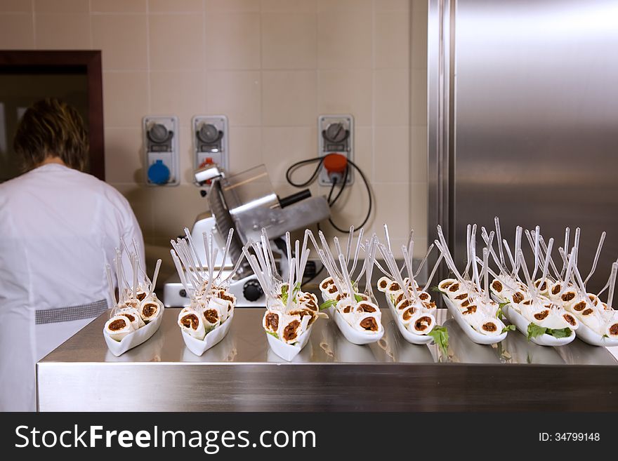 Ready food by the cook in a restaurant kitchen