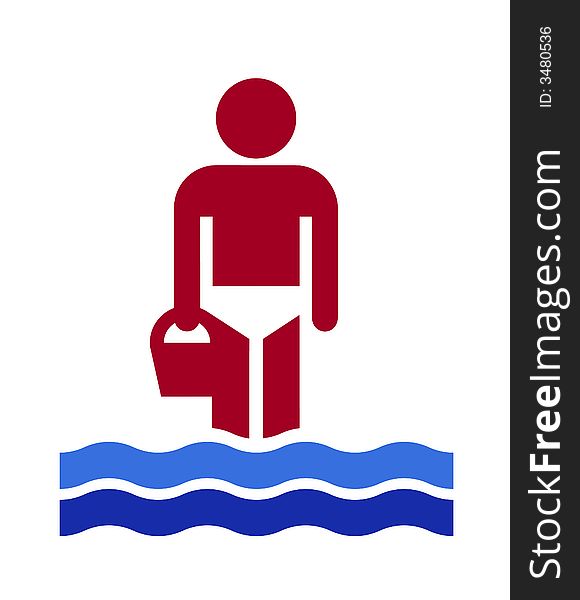 Illustration: child with a bucket in his stand standing at the beach. Illustration: child with a bucket in his stand standing at the beach
