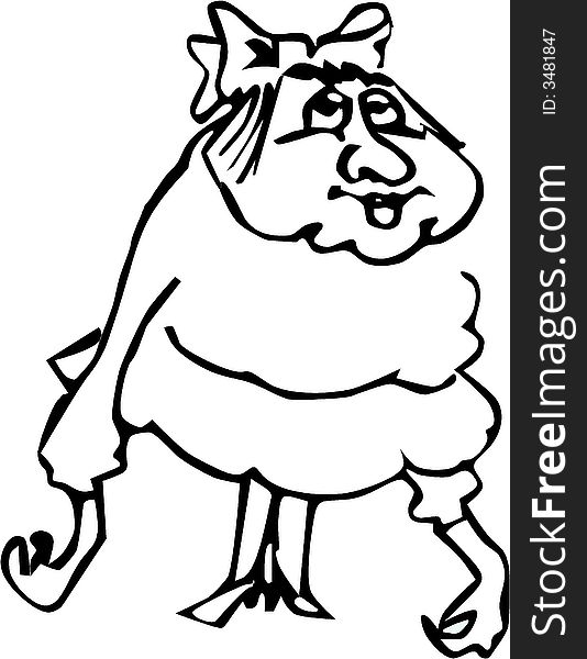 Half-lady mix cartoon character in black and white image. Half-lady mix cartoon character in black and white image.