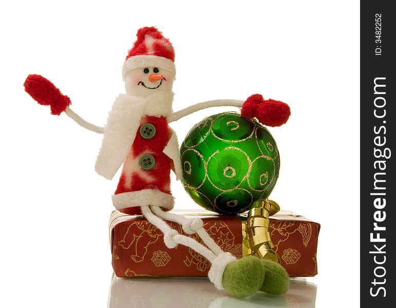 Christmas decorations over white background