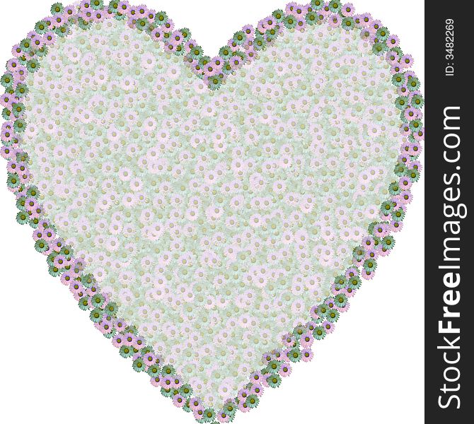 Very lightly filled heart with greeny and pinky flowers and white background. Very lightly filled heart with greeny and pinky flowers and white background