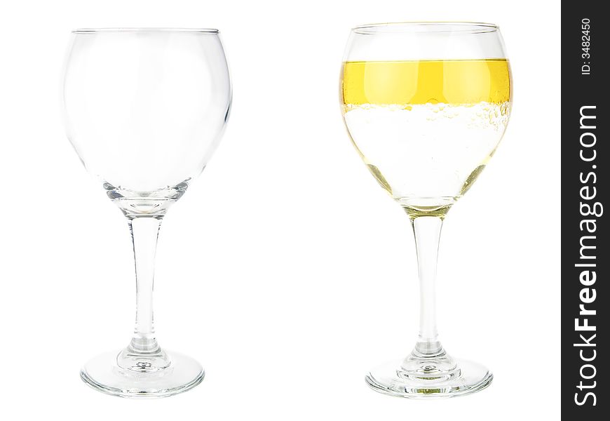 Empty wine glass or half full or full, represent the famous saying half empty or half full