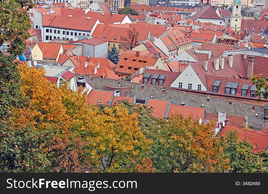 View on Bratislava from a castle in autumn