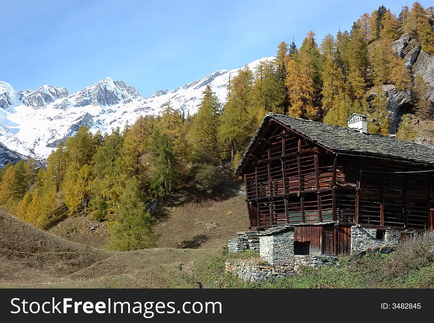 Tipical Walser house of an ancient mountain village; west Alps, Italy. Tipical Walser house of an ancient mountain village; west Alps, Italy