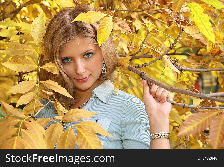 Blonde In Autumn Leaves