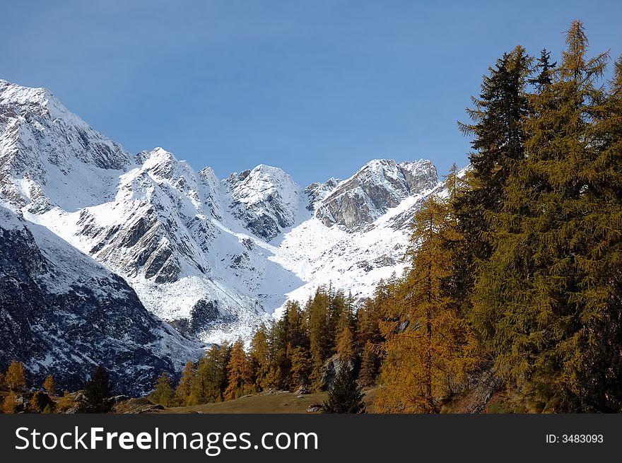 Mountain landscape in fall season; west alps Italy. Mountain landscape in fall season; west alps Italy