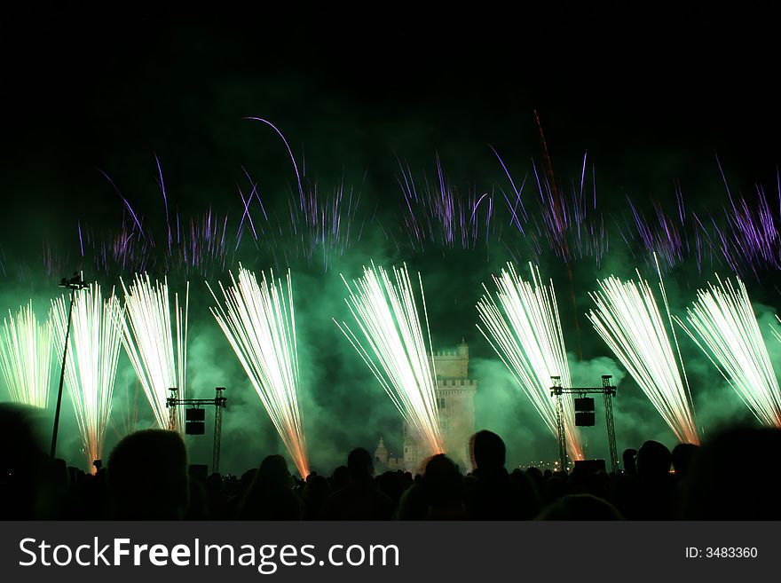 New year fireworks - near Belem Tower, lisbon, Portugal
