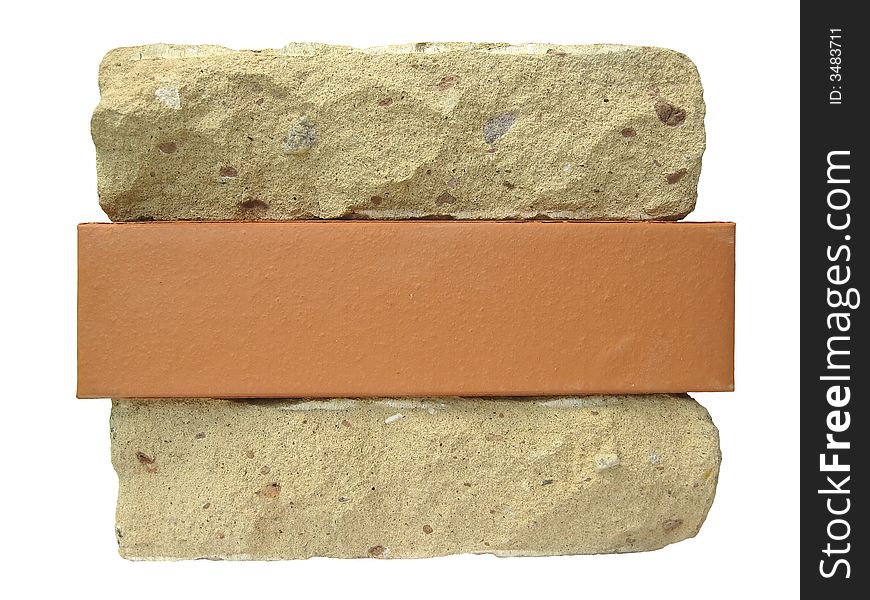 Two yellow and one red brick, isolated on a white background