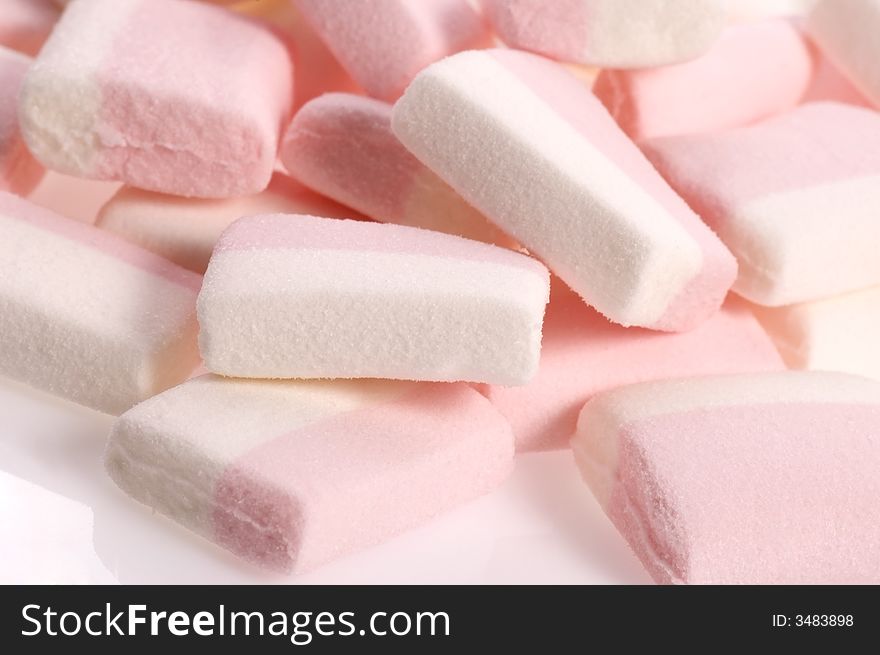 White and pink marshmallows isolated on the white background