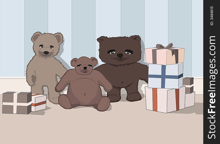 Cute Teddy Bears with presents, includes a legacy EPS file as well as high res JPEG. Cute Teddy Bears with presents, includes a legacy EPS file as well as high res JPEG.