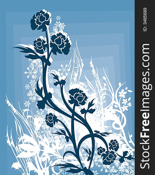 Abstract winter grunge background with floral ornamental details and snowflakes,  illustration series. Abstract winter grunge background with floral ornamental details and snowflakes,  illustration series.