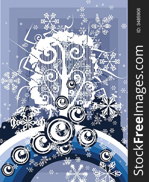 Abstract winter background with a tree and snowflakes,  illustration series. Abstract winter background with a tree and snowflakes,  illustration series.