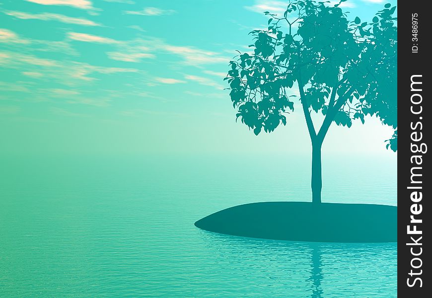 Beautiful landscape with tree. 3d image