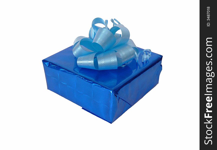 Blue wrapping gift box. It is suitable to any case. Isolated on white.
