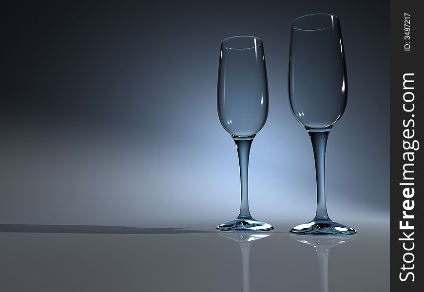 Two glass of champagne on soft blue background - 3d render. Two glass of champagne on soft blue background - 3d render