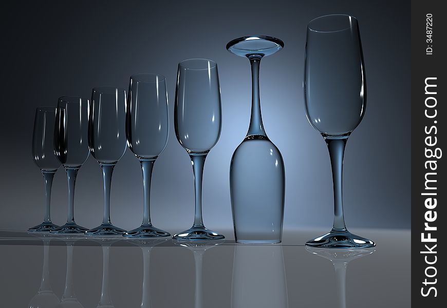 Glass of champagne on soft blue background - 3d render. Glass of champagne on soft blue background - 3d render