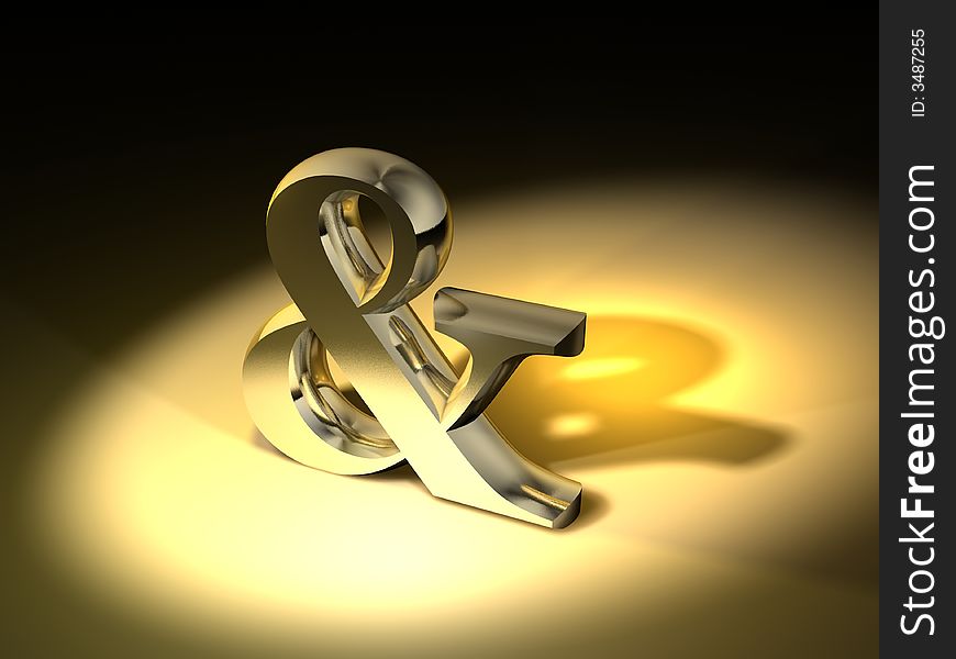 A golden and symbol on spot light - 3d render