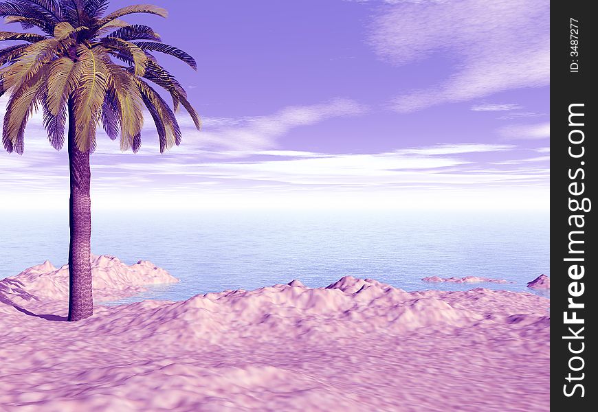 Beautiful landscape with palm. 3d image