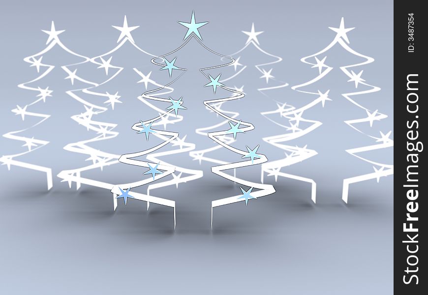 Styled ilustration of christmas trees with stars - 3d render. Styled ilustration of christmas trees with stars - 3d render