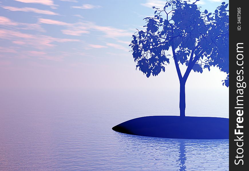 Beautiful seascape with tree. 3d image. Beautiful seascape with tree. 3d image