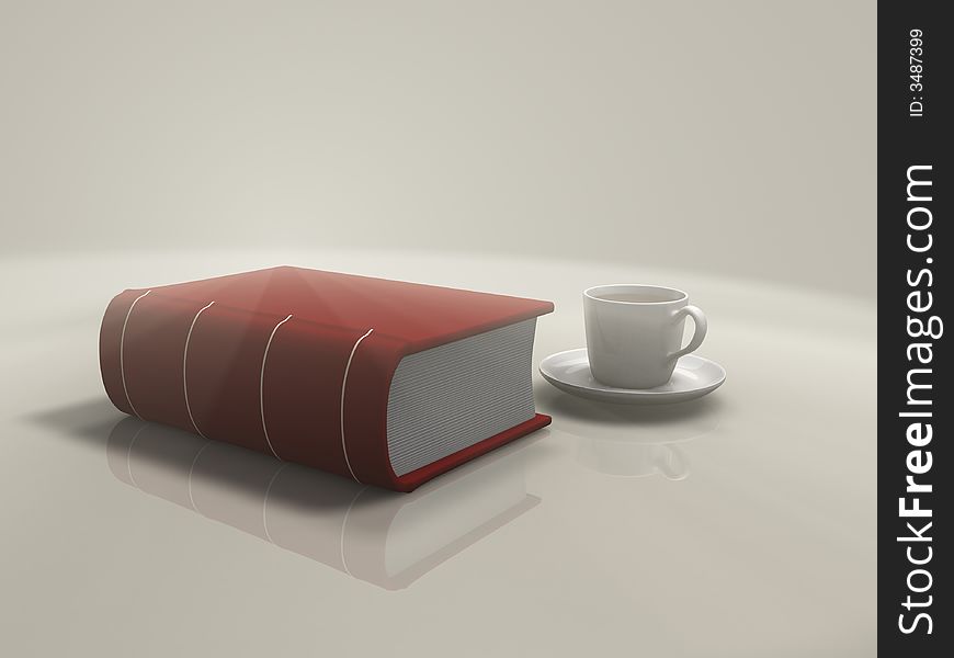 A coffee cup near a book - 3d render. A coffee cup near a book - 3d render