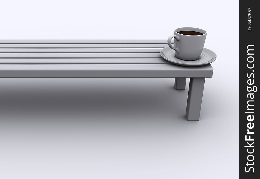 Conceptual coffee cup on a banquette - 3d render