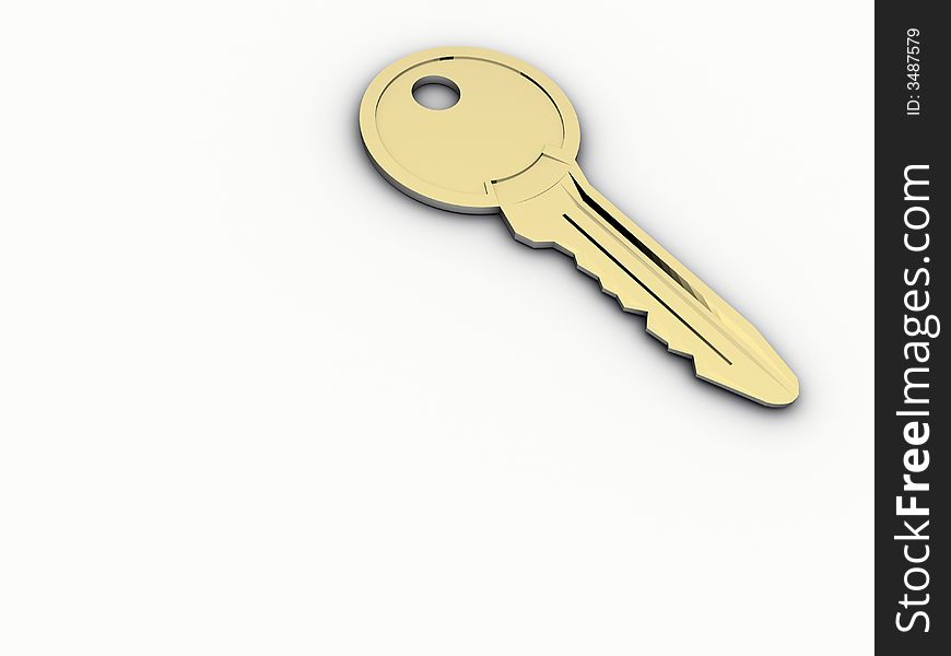 A golden key on white background- 3d render