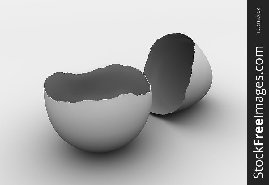 A broken egg shell on white background - 3d render