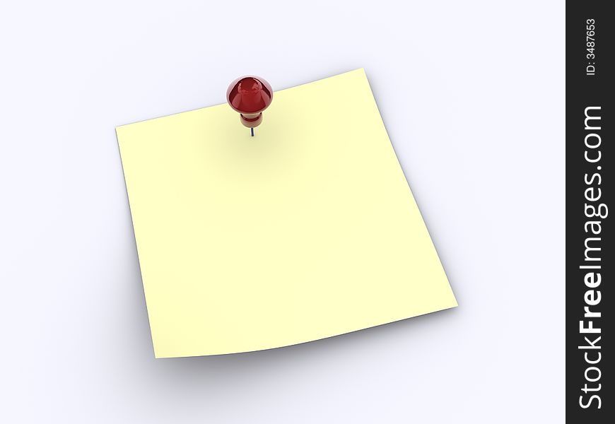 Yellow note attached with a red pin - 3d render